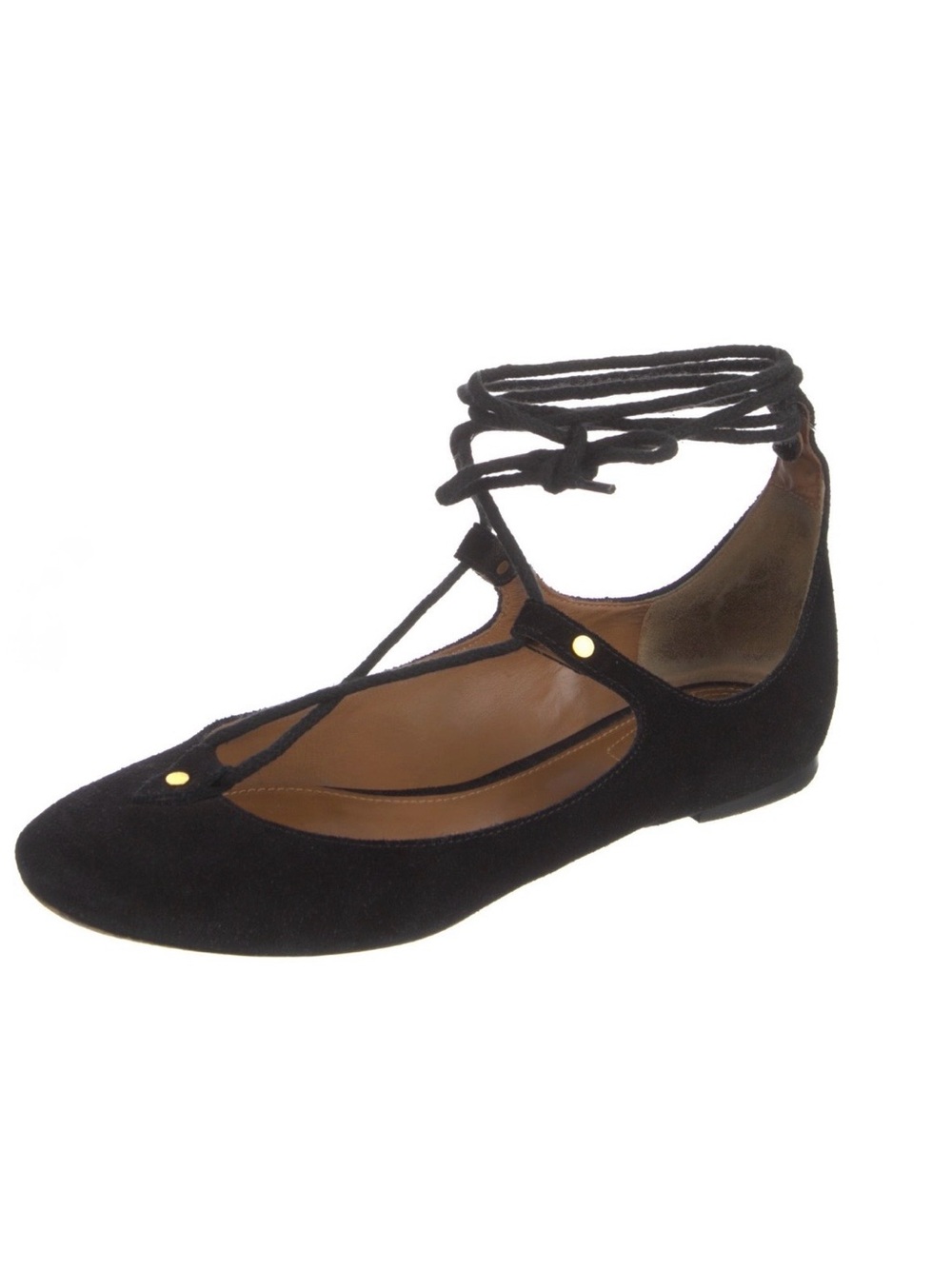 Chloé Black Suede Lace-Up Ballet Flat - Picture 1 of 3
